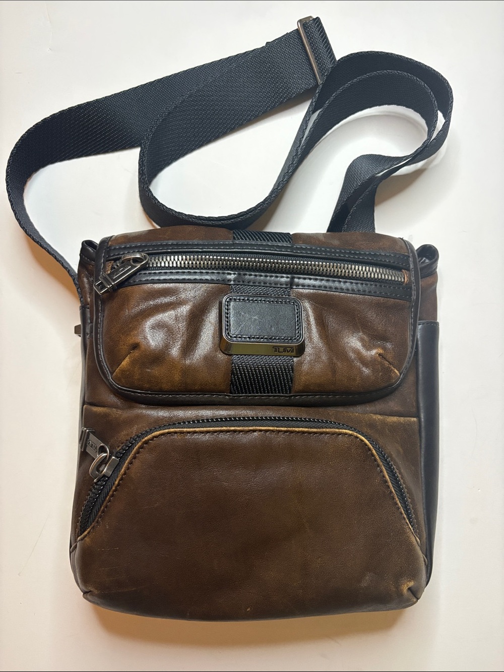 TUMI alpha bravo Barton brown leather satchel messenger shoulder bag
